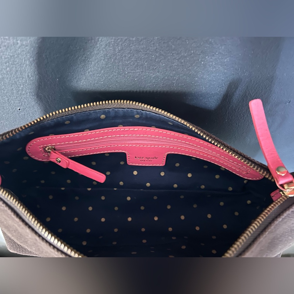 Vintage Kate Spade Mini Bag Brown Canvas with Pink Leather Trim & HelloKitty Tag - Picture 11 of 16
